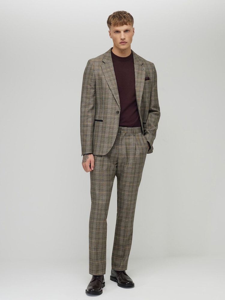 River Island Brown Slim Fit Heritage Check Suit Trousers - Image 1 of 4