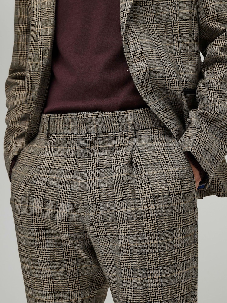 River Island Brown Slim Fit Heritage Check Suit Trousers - Image 4 of 4