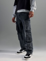 River Island Loose Fit Washed Denim Cargo Jeans - Bild 1 von 4