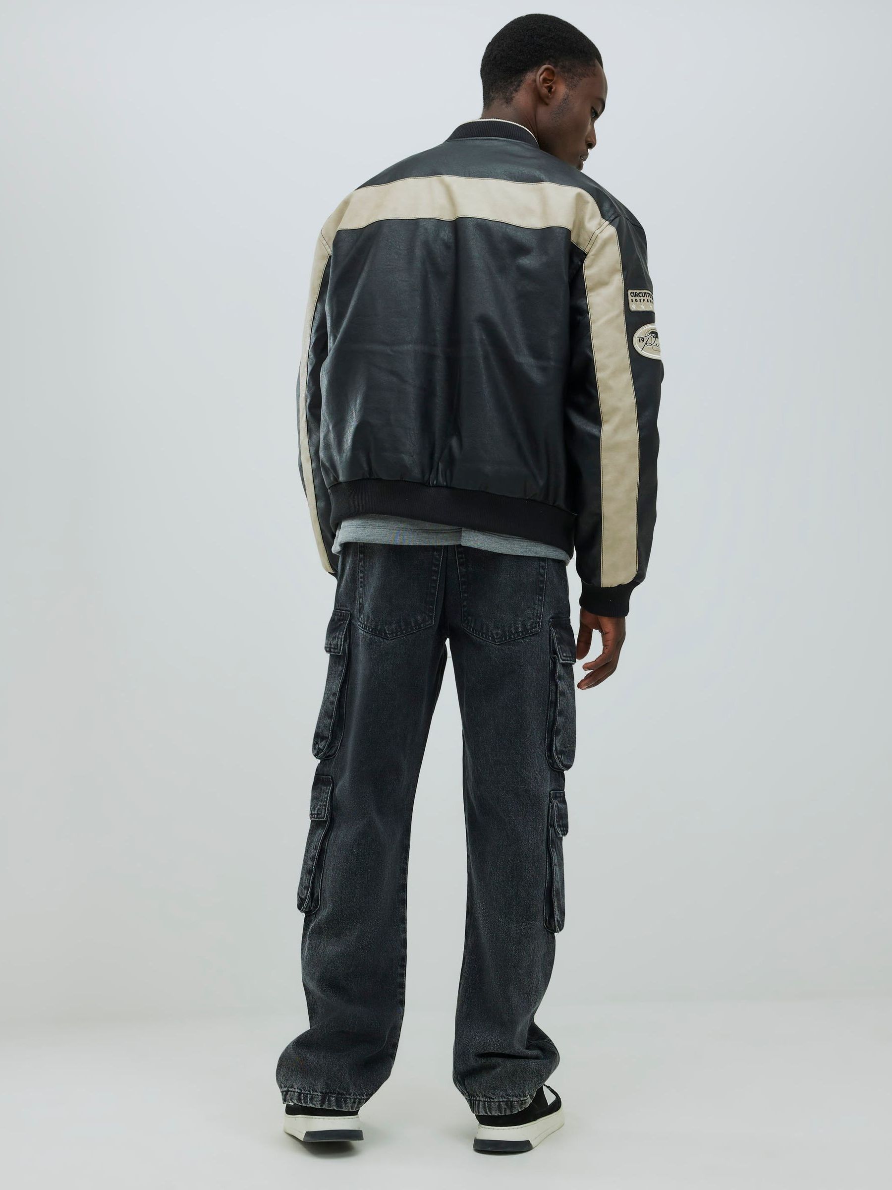 Buy River Island Black Loose Fit Washed Denim Cargo Jeans from