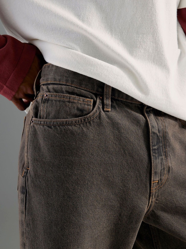 River Island Brown Loose Fit  Washed Jeans - Image 4 of 4