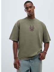 River Island Green Oversized Japanese Double Snake T-Shirt - Image 2 of 4