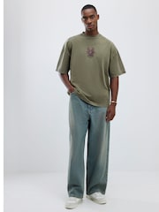 River Island Green Oversized Japanese Double Snake T-Shirt - Image 3 of 4