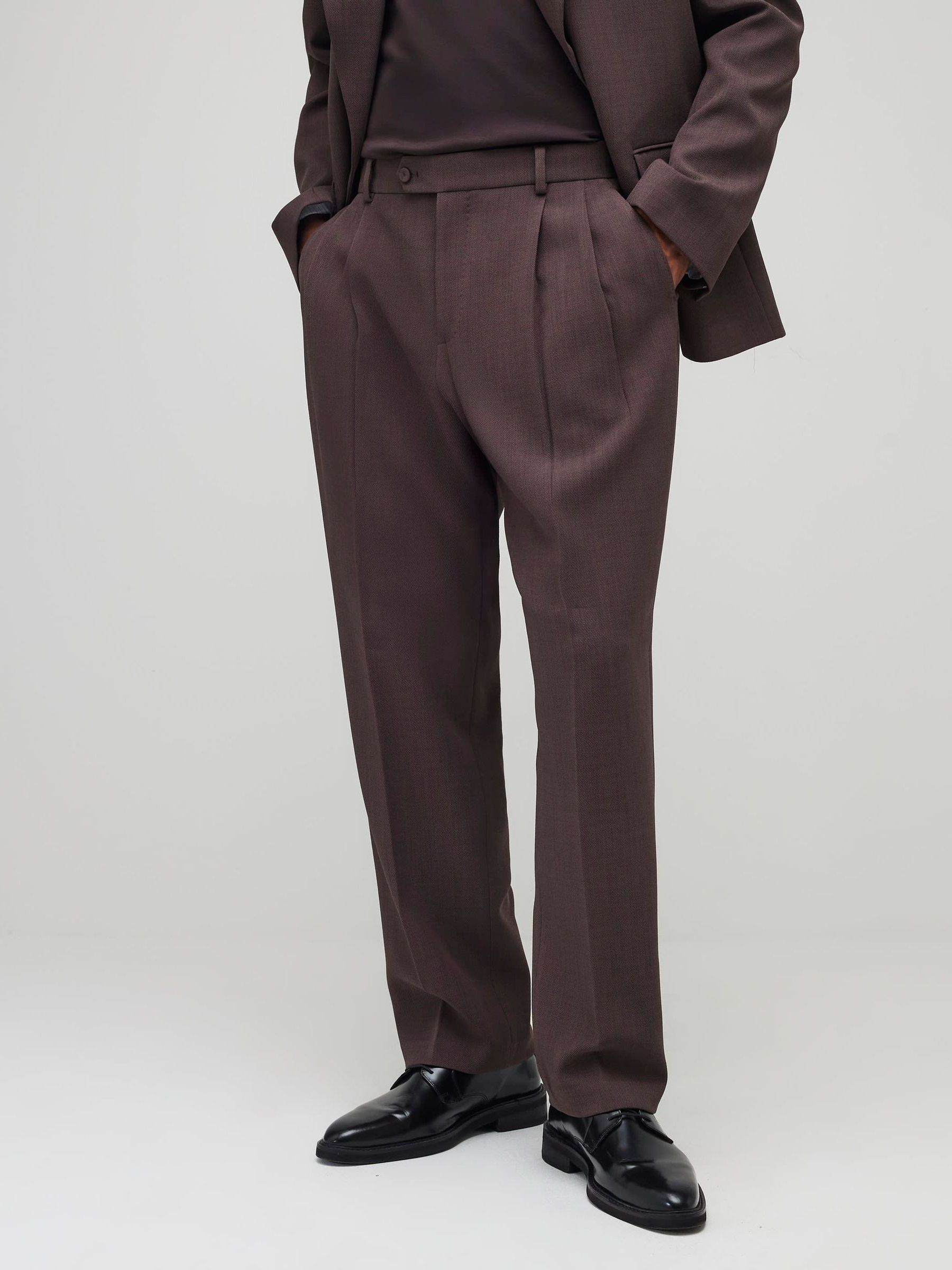 Buy River Island Purple Relaxed Fit Pleated Suit Trousers from