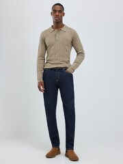 River Island Grey Long Sleeve Viscose Ribbed Muscle Fit Polo Shirt - Image 3 of 4
