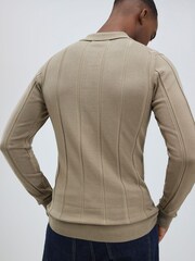 River Island Grey Long Sleeve Viscose Ribbed Muscle Fit Polo Shirt - Image 4 of 4