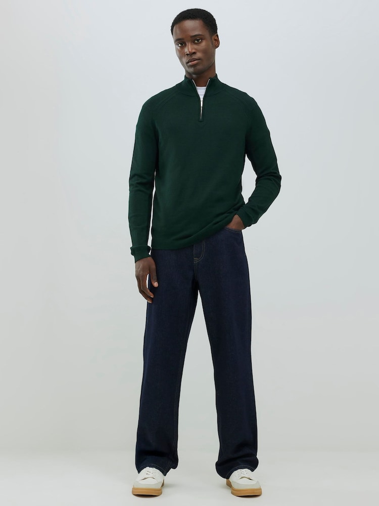River Island Green Slim Fit Premium Viscose Quarter Zip Jumper - Image 1 of 4