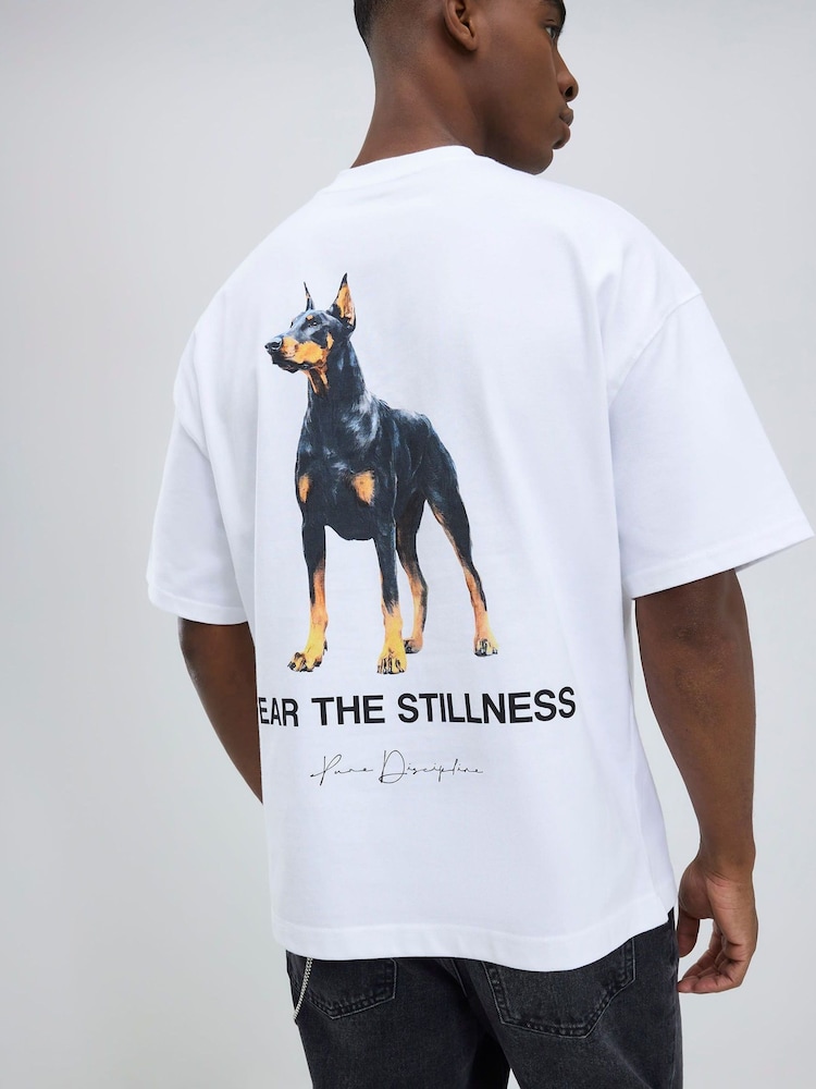 River Island White Oversized Doberman T-Shirt - Image 1 of 4