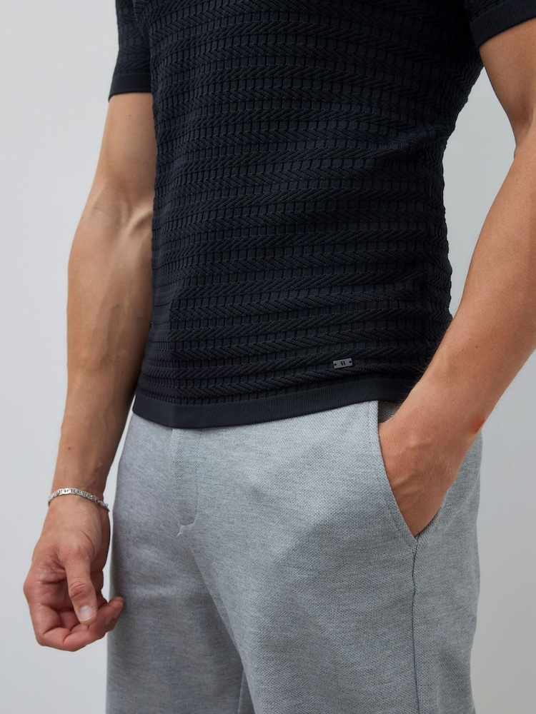 River Island Black Short Sleeve Muscle Fit Knitted Shirt - Image 2 of 4