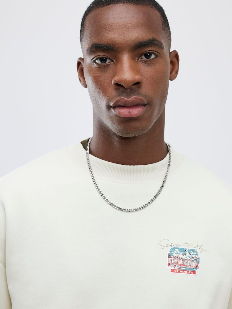River Island Cream Swiss Ski Badge Regular Fit Sweatshirt - Image 4 of 4