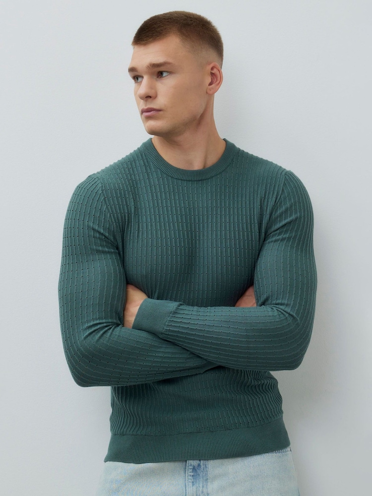 River Island Green Textured Muscle Fit Jumper - Image 1 of 4