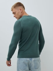 River Island Green Textured Muscle Fit Jumper - Image 2 of 4