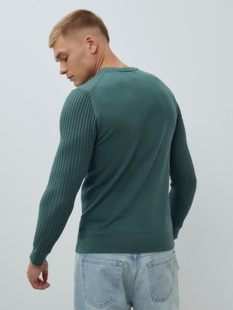 River Island Green Textured Muscle Fit Jumper - Image 2 of 4