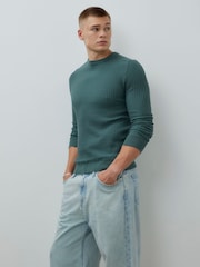 River Island Green Textured Muscle Fit Jumper - Image 3 of 4