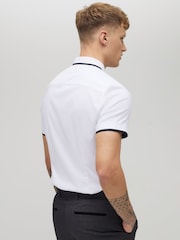 River Island White Short Sleeve Tipped Muscle Fit Shirt - Image 4 of 5