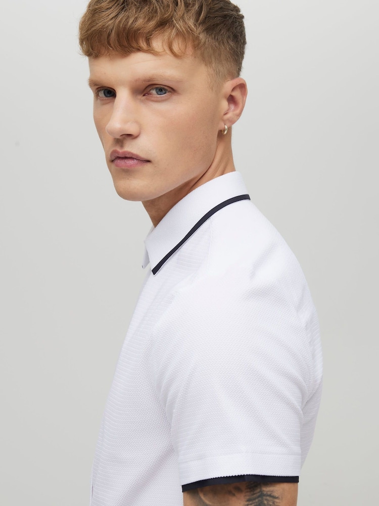 River Island White Short Sleeve Tipped Muscle Fit Shirt - Image 5 of 5