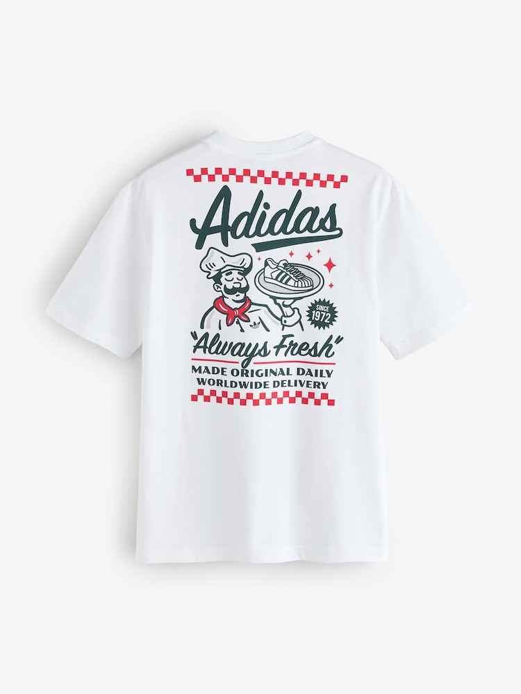 adidas White Loose Graphic Pizza 20 T-Shirt - Image 7 of 7