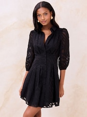 Lipsy Black Burnout Button Through Mini Shirt Dress - Image 1 of 4