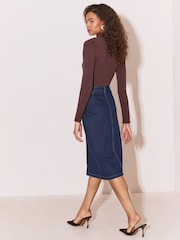 Lipsy Rinse Wash Tailored Button Midi Skirt - Image 5 of 5