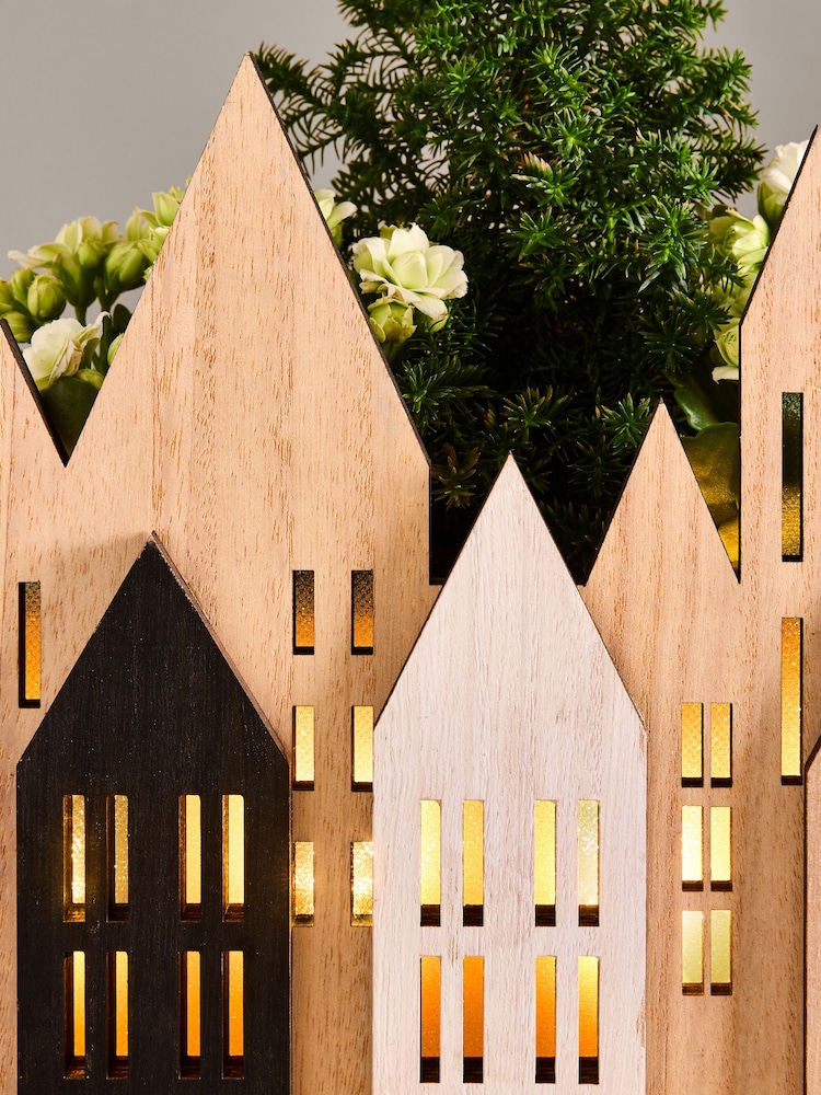 White Trio of Christmas Plants in Light Up Wooden Box - Image 2 of 6 White Trio of Christmas Plants in Light Up Wooden Box - Image 2 of 6