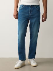 Mid Blue Crosshatch Slim Fit Classic Stretch Jeans - Image 1 of 10
