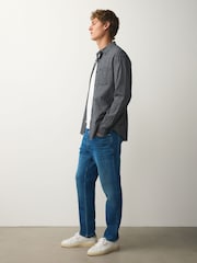 Mid Blue Crosshatch Slim Fit Classic Stretch Jeans - Image 4 of 10