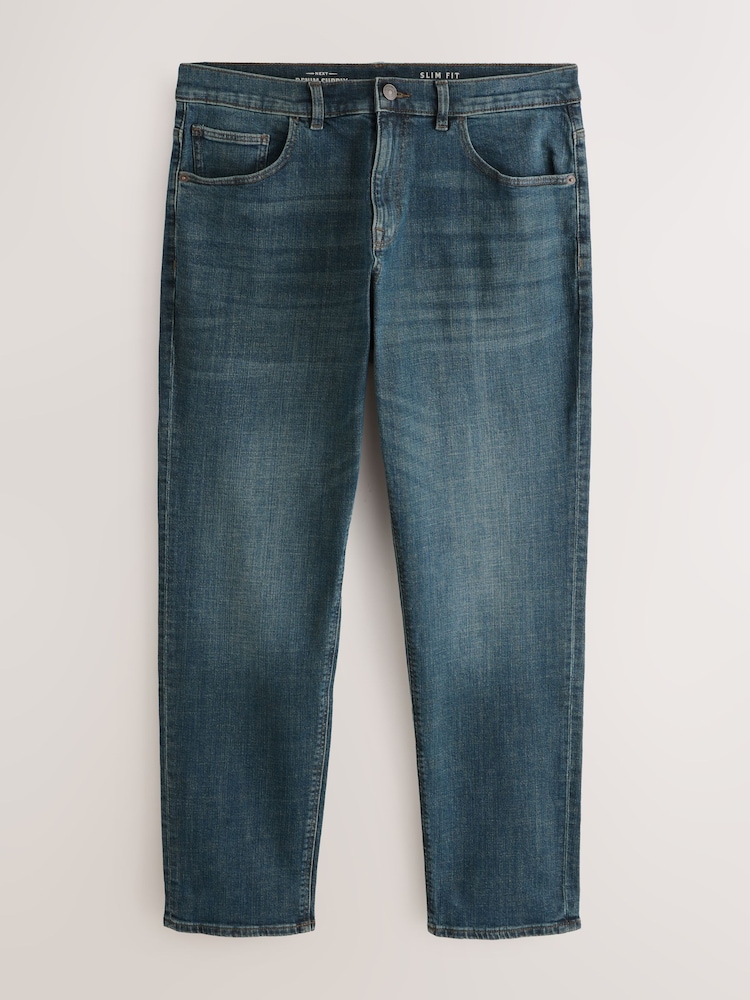 Blue/Green Tint Crosshatch Single Slim Fit Classic Stretch Jeans - Image 1 of 3 Blue/Green Tint Crosshatch Single Slim Fit Classic Stretch Jeans - Image 1 of 3