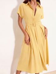Lipsy Yellow Viscose Belted Collar Shirt Midi Dress - Image 2 of 4