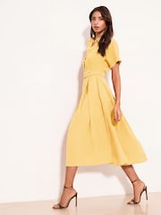 Lipsy Yellow Viscose Belted Collar Shirt Midi Dress - Image 3 of 4