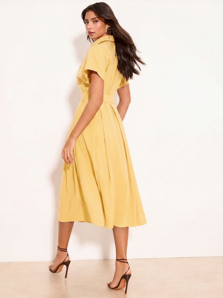 Lipsy Yellow Viscose Belted Collar Shirt Midi Dress - Image 4 of 4