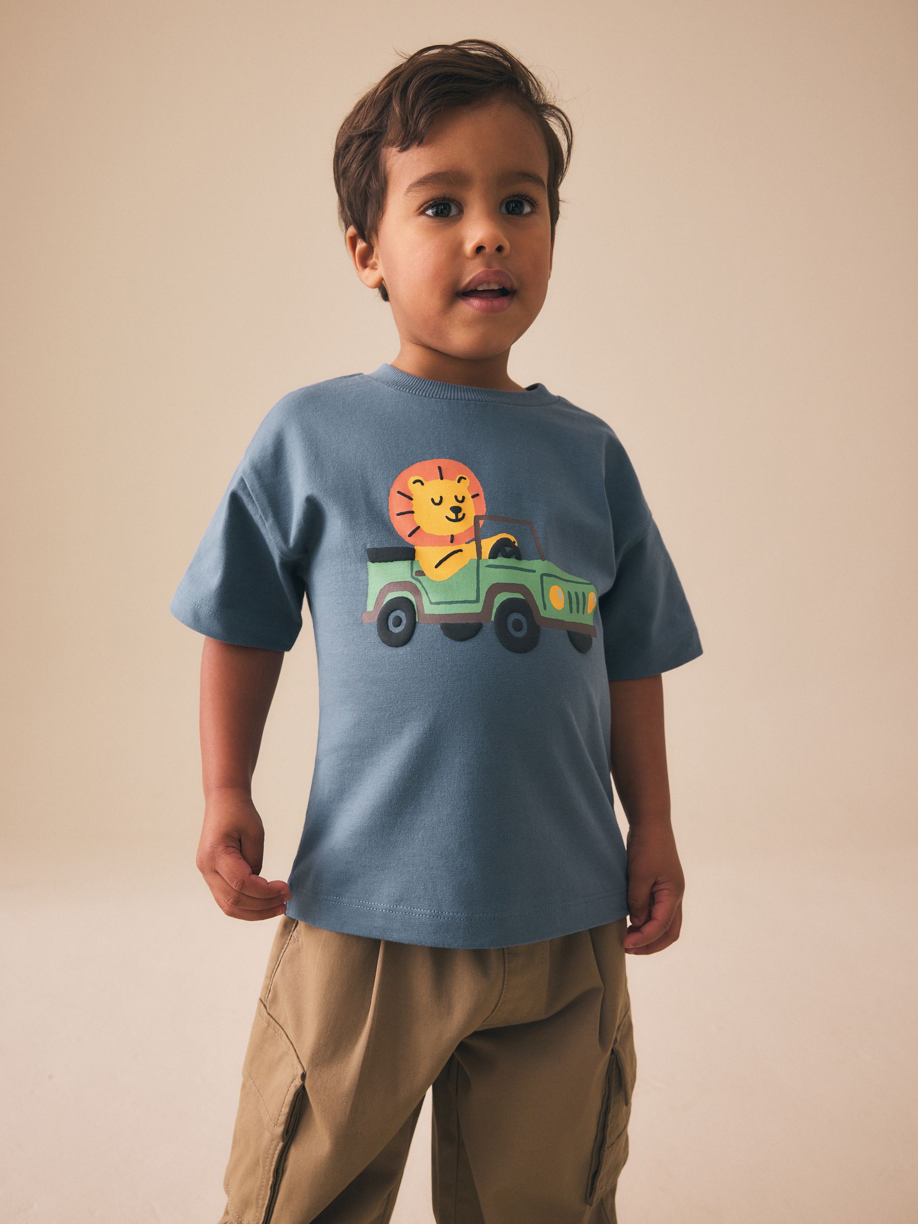 Buy Blue Lion Car Short Sleeve Graphic T-Shirt (3mths-7yrs) from