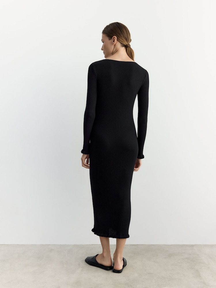 black long sleeve knitted midi dress Womens BHOEM Black Knitted Long Sleeve Midi Dress US 2