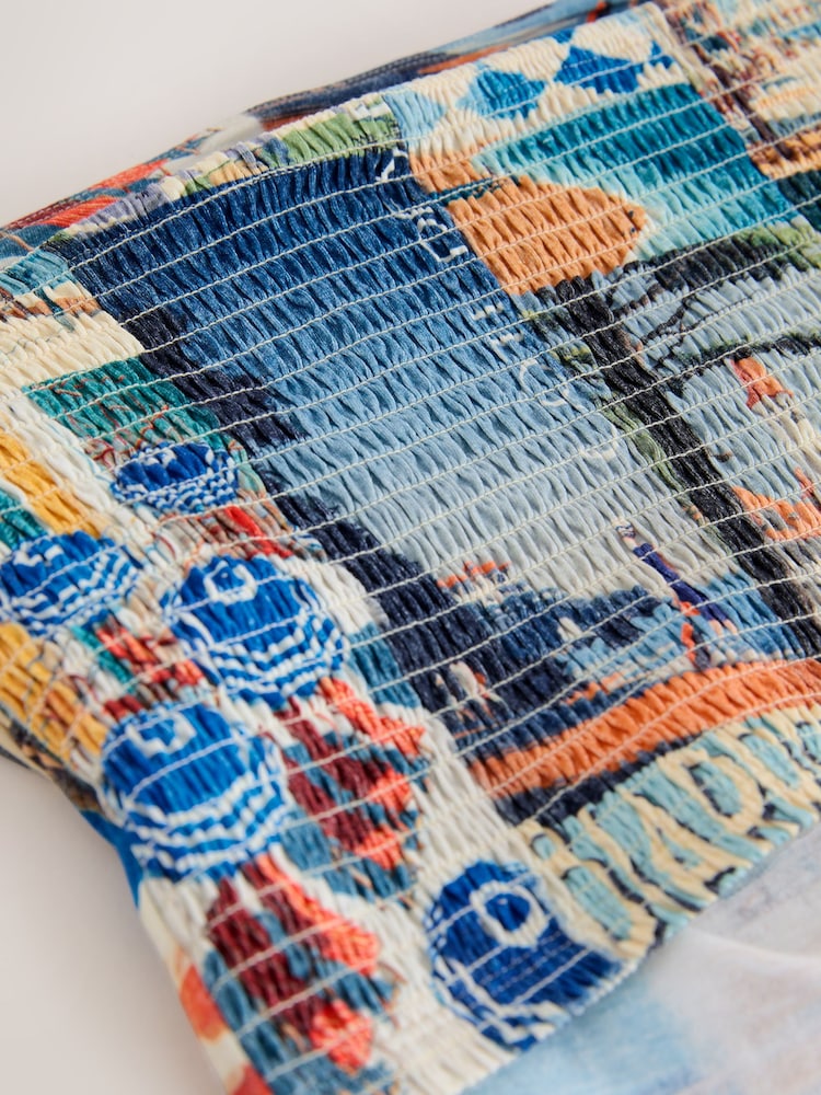 Blue Printed Bandeau Boobtube Scarf Top - Image 3 of 3