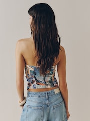 蓝色印花 - 抹胸围巾上衣 - 图片4 / 8