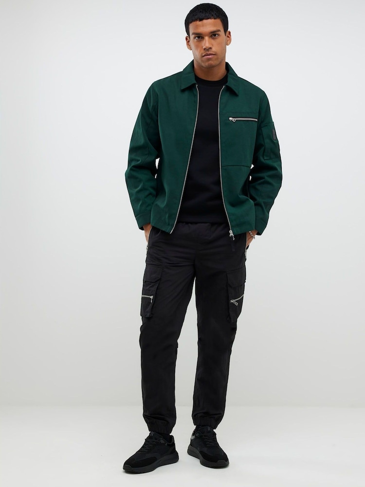 River Island Green Twill Tech Zip-Up Shacket - Image 2 of 4