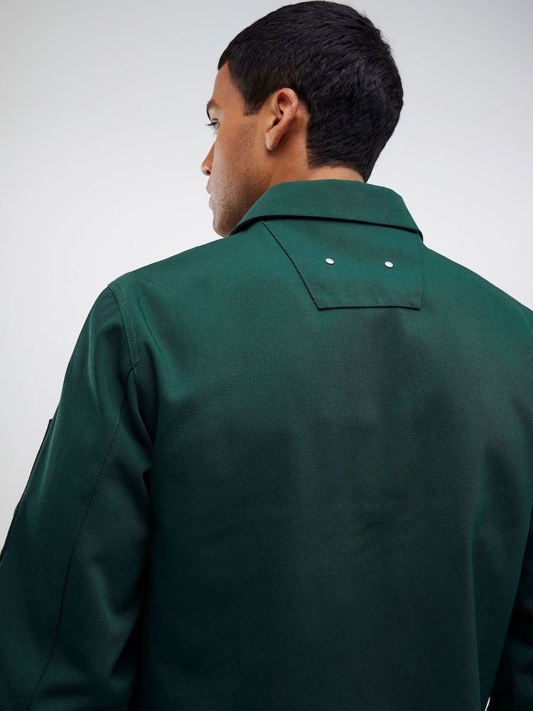 River Island Green Twill Tech Zip-Up Shacket - Image 4 of 4