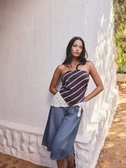 Purple Stripe Bandeau Boobtube Scarf Top - Image 1 of 5
