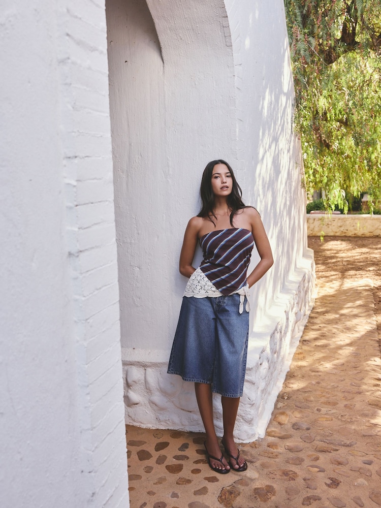 Purple Stripe Bandeau Boobtube Scarf Top - Image 2 of 5