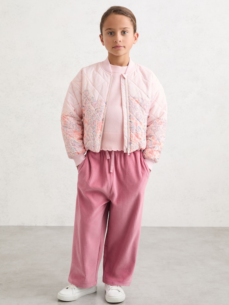 Reiss Pink Nina Quilted Floral Bomber Jacket - Image 1 of 5