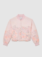 Reiss Pink Nina Quilted Floral Bomber Jacket - Image 2 of 5