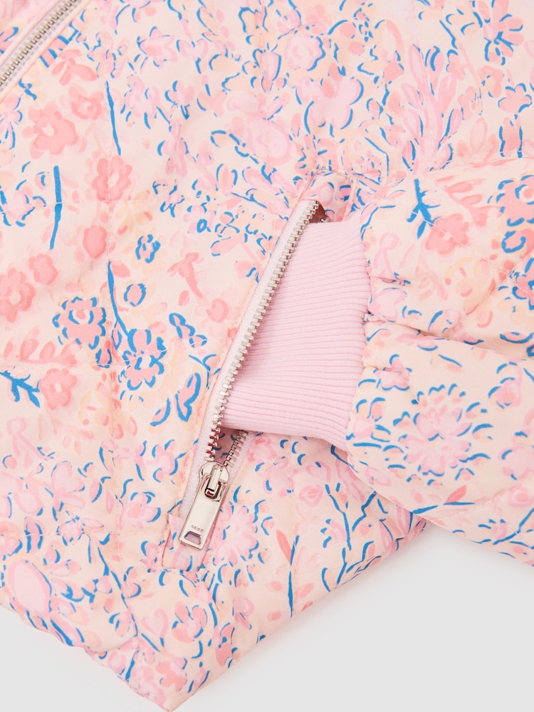Reiss Pink Nina Quilted Floral Bomber Jacket - Image 5 of 5