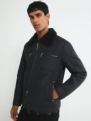 River Island Nubuck Zip-Up Shearling Jacket - Imagem 1 de 4