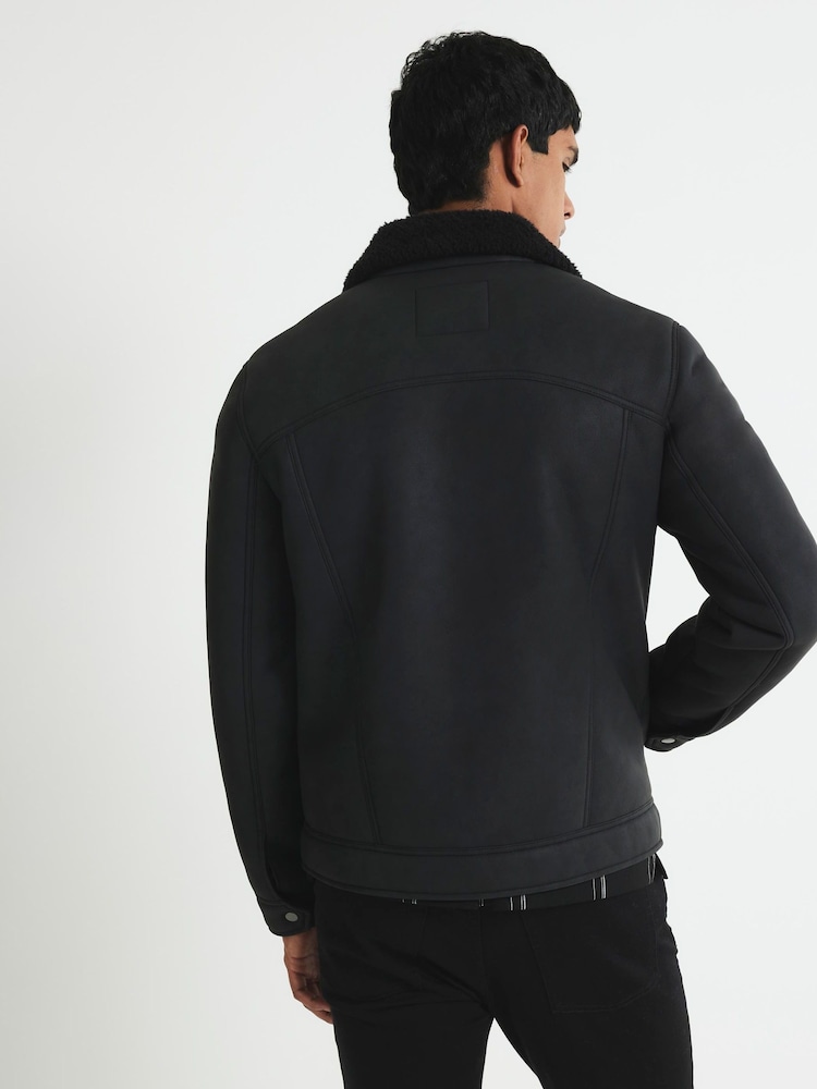 River Island Nubuck Zip-Up Shearling Jacket - Imagem 2 de 4