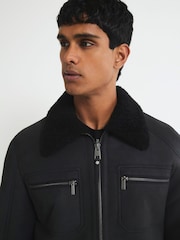 River Island Nubuck Zip-Up Shearling Jacket - Imagem 4 de 4