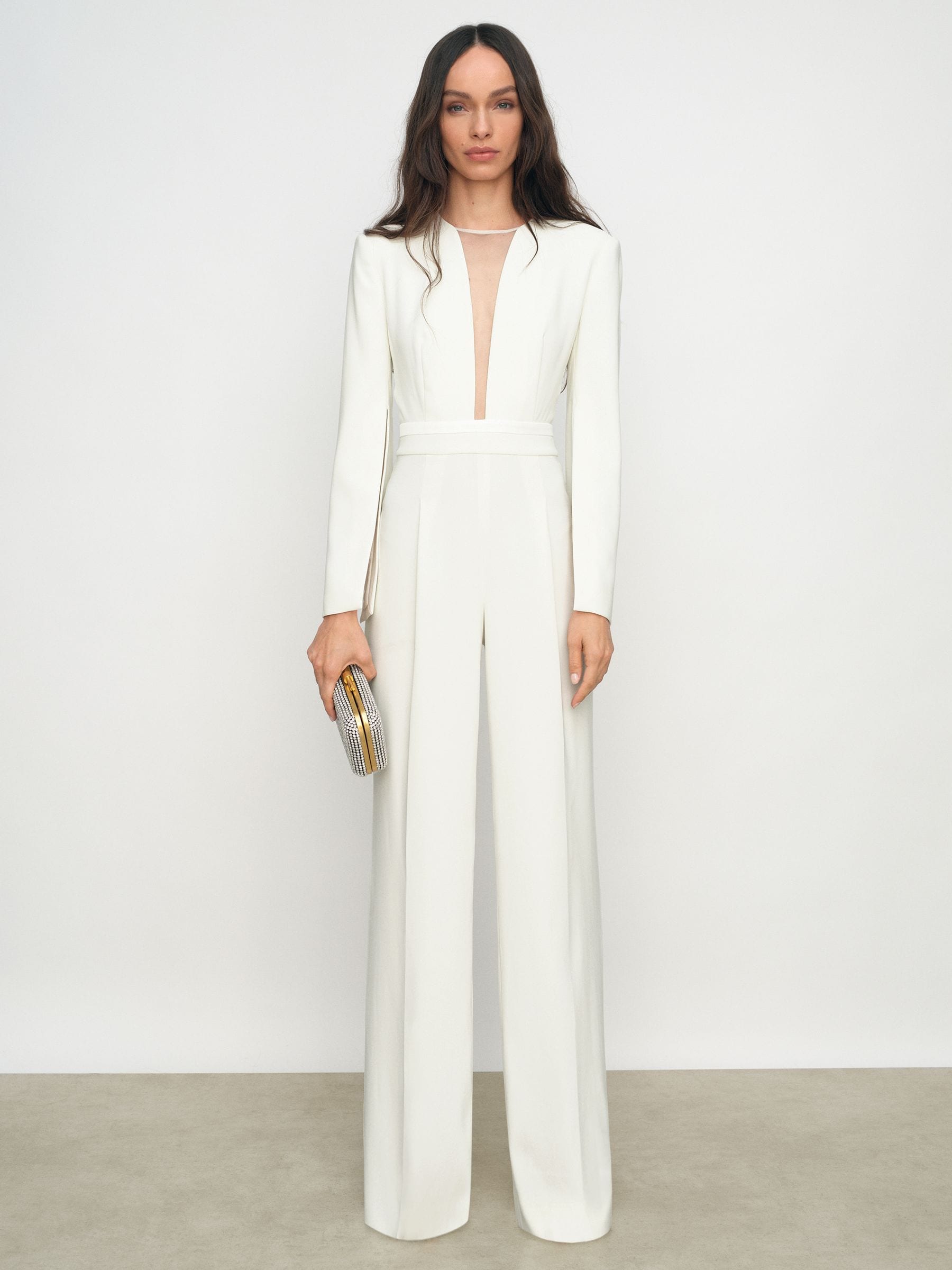 Buy Reiss Ivory Evora Plunge-Neck Split-Sleeve Jumpsuit from Next USA
