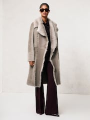 Reiss Neutral Elia Shearling And Leather Coat - Image 1 of 7