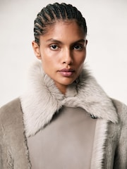 Reiss Neutral Elia Shearling And Leather Coat - Image 6 of 7