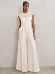 Reiss Alba Sheer-Panel Wide-Leg Belted Jumpsuit - Imagen 1 de 6