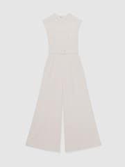 Reiss Alba Sheer-Panel Wide-Leg Belted Jumpsuit - Imagen 2 de 6
