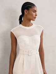 Reiss Alba Sheer-Panel Wide-Leg Belted Jumpsuit - Imagen 3 de 6